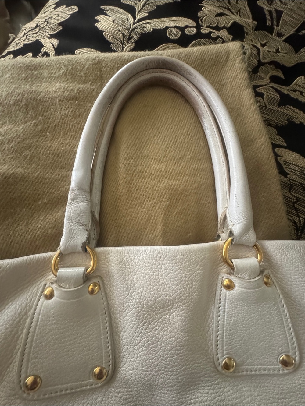 Prada White Leather Tote with Gold-Tone Accents - Picture 6 of 11